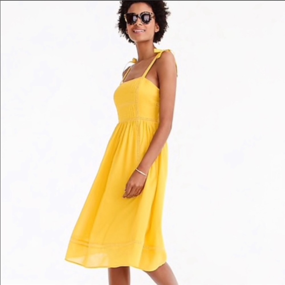 J.Crew Point Sur Tie-Shoulder Yellow Midi Summer 100% Cotton Voile Dress Size 4